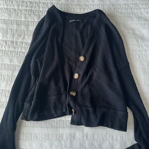 A&F Y2K Black Ribbed Button-Front Cardigan Sweater